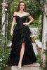 Load image into Gallery viewer, Langt utenfor skulderen Black Tiered Prom Dress