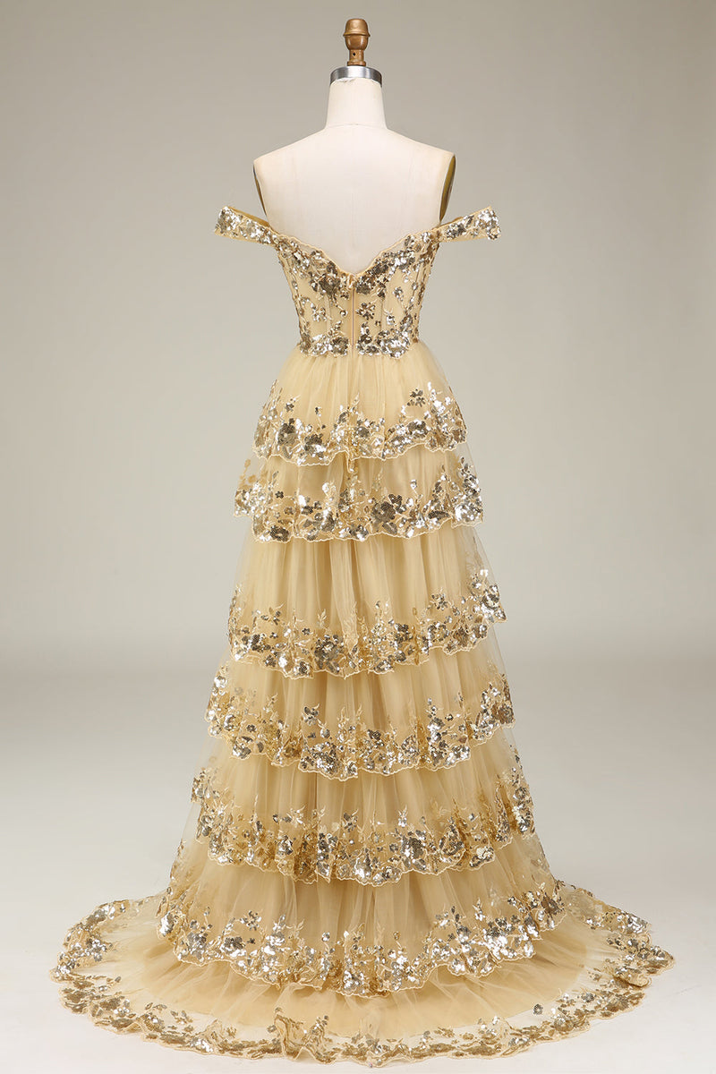 Load image into Gallery viewer, Av skulderen Fuchsia Prom kjole med paljetter