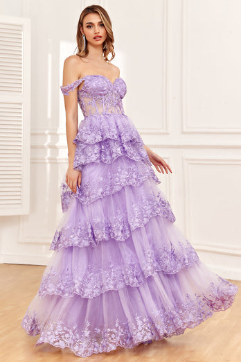 Av skulderen Fuchsia Prom kjole med paljetter