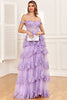 Load image into Gallery viewer, Av skulderen lilla korsett Prom kjole med Slit