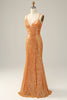 Load image into Gallery viewer, Oransje paljett ryggløs havfrue Prom kjole