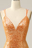 Load image into Gallery viewer, Oransje paljett ryggløs havfrue Prom kjole
