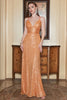 Load image into Gallery viewer, Spaghetti stropper oransje paljetter Long Prom kjole med Criss Cross Back