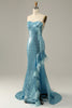 Load image into Gallery viewer, Sky Blue Sweetheart paljett havfrue Prom kjole med fjær