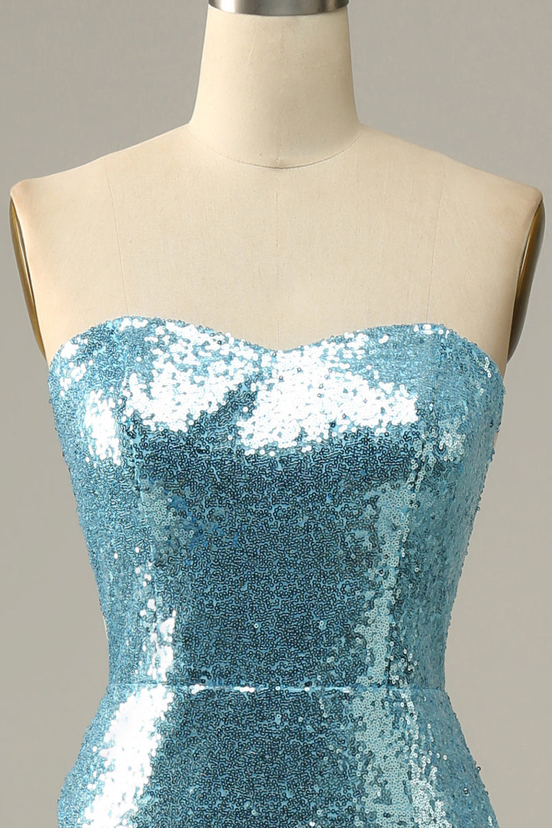 Load image into Gallery viewer, Sky Blue Sweetheart paljett havfrue Prom kjole med fjær