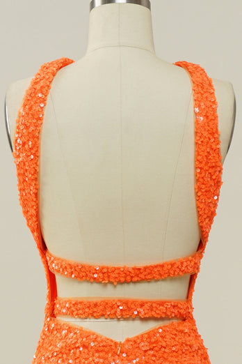 Orange Halter paljett Backless Mermaid Prom kjole