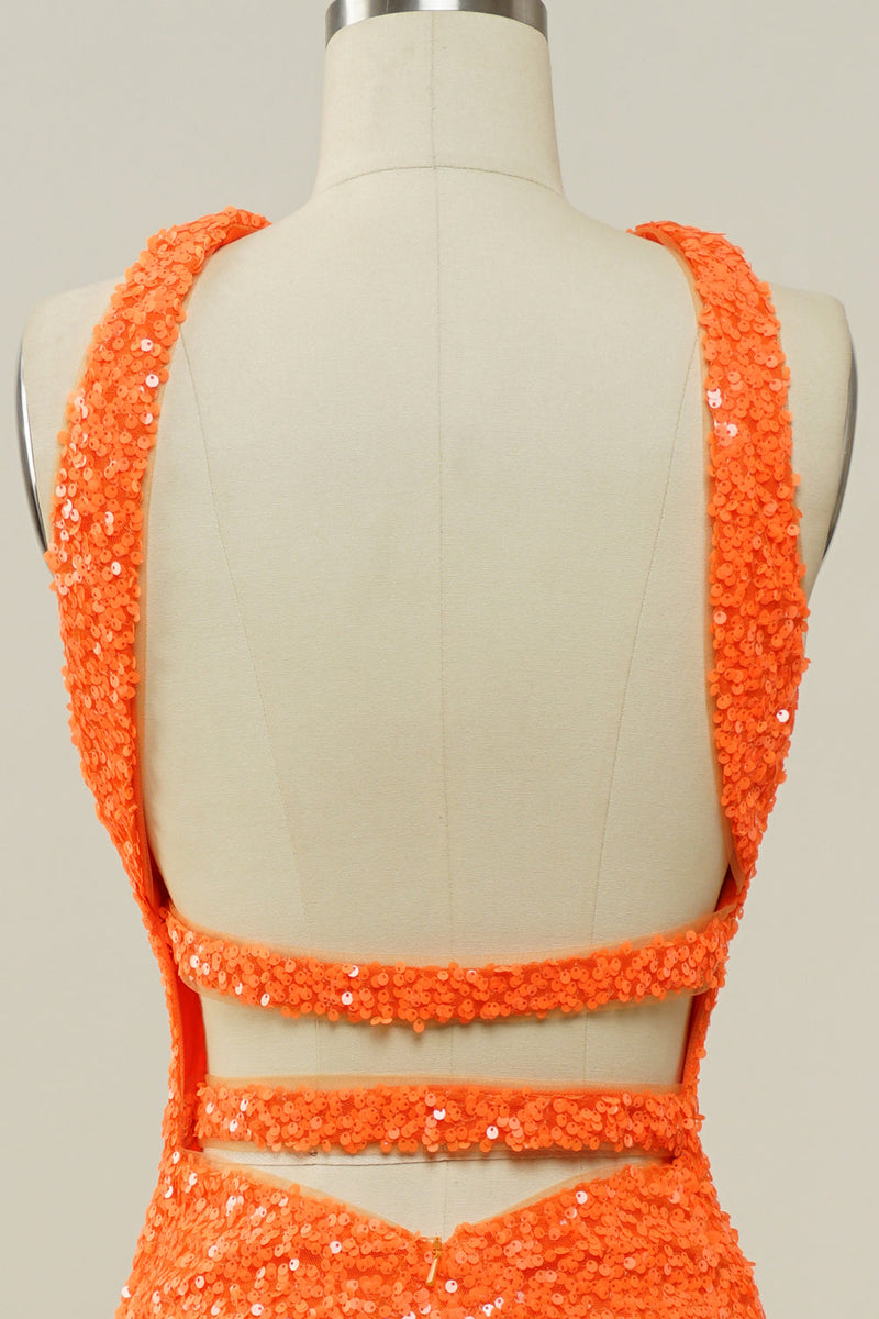 Load image into Gallery viewer, Orange Halter paljett Backless Mermaid Prom kjole