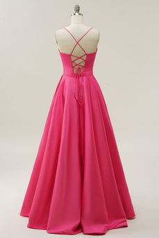 Fuchsia Halter A-Line Prom kjole