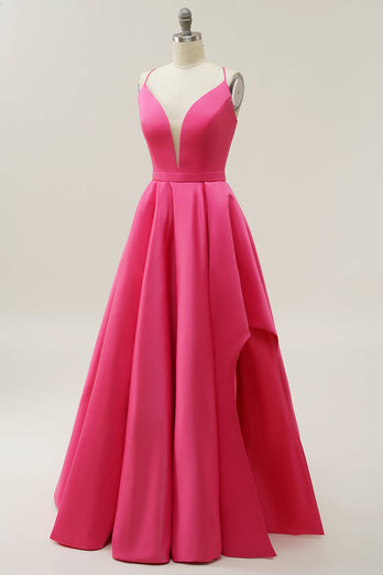Fuchsia Halter A-Line Prom kjole