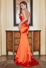 Load image into Gallery viewer, Havfrue spaghetti stropper Orange Long Prom kjole med ryggløs