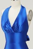 Royal Blue Halter Blonder Up Backless Prom kjole