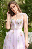 A-line Lilac Broderi Korsett Long Prom Dress