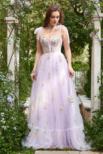 A-line Lilac Broderi Korsett Long Prom Dress