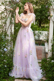 A-line Lilac Broderi Korsett Long Prom Dress