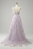 A-line Lilac Broderi Korsett Long Prom Dress