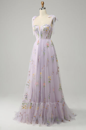 A-line Lilac Broderi Korsett Long Prom Dress