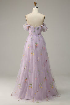 Lavendel A Line Tulle Off Shoulder Prom Kjole