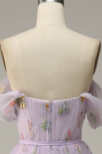 Lavendel A Line Tulle Off Shoulder Prom Kjole