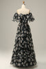 Load image into Gallery viewer, Avtakbar stroppeløs svart blomst av skulderballkjolen