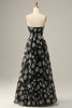 Load image into Gallery viewer, Avtakbar stroppeløs svart blomst av skulderballkjolen
