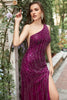 Load image into Gallery viewer, Havfrue En skulder Dark Purple Beaded Long Prom Kjole med Slit