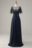 Navy Appliques Sequin mor til Bride Dress