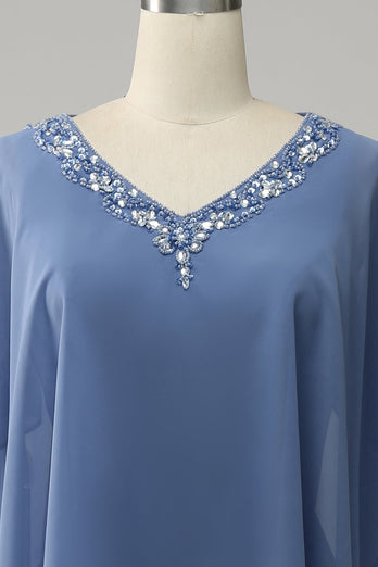 Grå blå glitrende perle Batwing Ermer Mor til bruden kjole