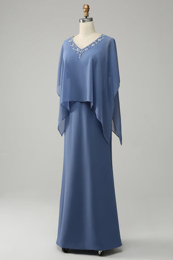 Grå blå glitrende perle Batwing Ermer Mor til bruden kjole