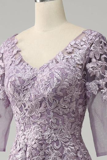Grey Purple Chiffon Mor til bruden kjole med blonder