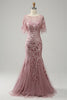 Load image into Gallery viewer, Grey Pink Mermaid Tulle Mor til bruden kjole med blonder