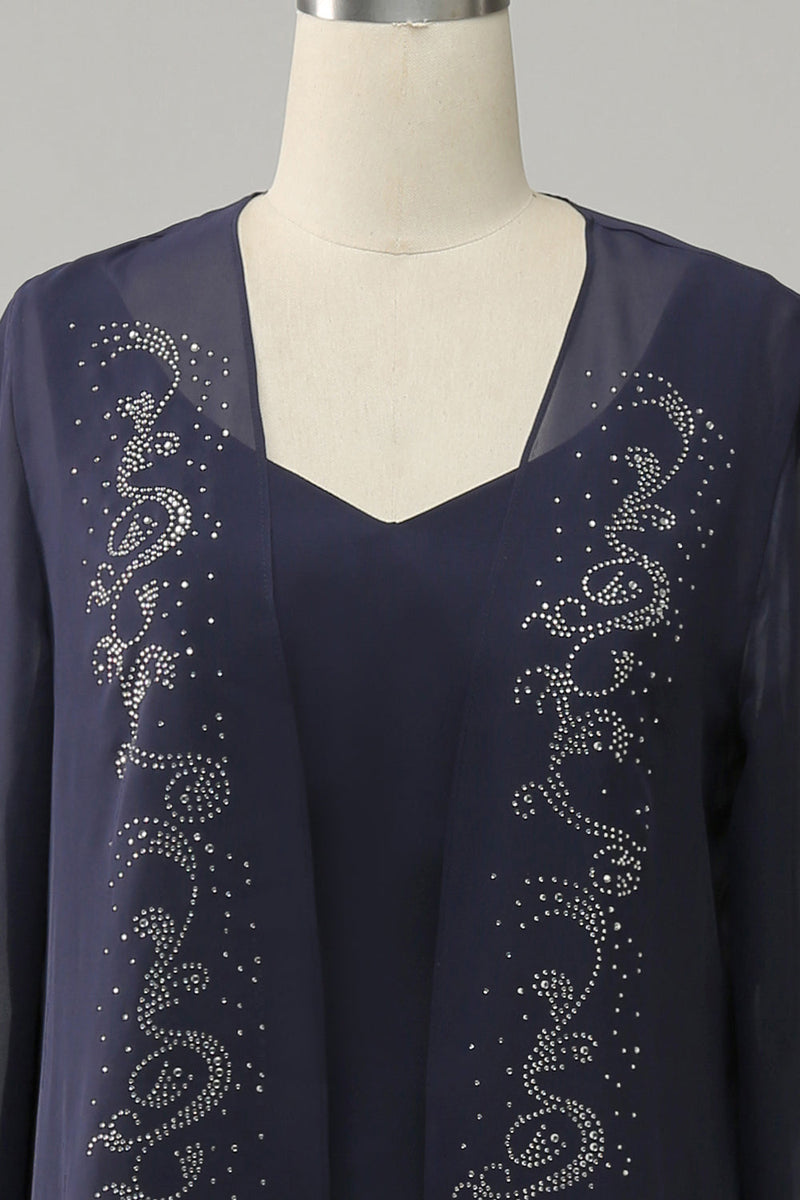 Load image into Gallery viewer, Navy Two Piece Sparkly Beaded Mor til bruden kjole