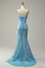 Load image into Gallery viewer, Mermaid Sweetheart lyseblå paljetter Long Prom kjole med fjær