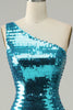 Load image into Gallery viewer, Glitrende blå paljetter En skulder lang ballkjole med spalte