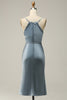 Load image into Gallery viewer, Spaghetti stropper sateng blå brudepike kjole
