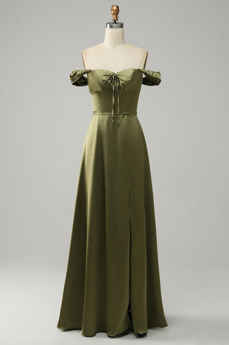 Army Green av skulderen Long brudepike kjole med spalte