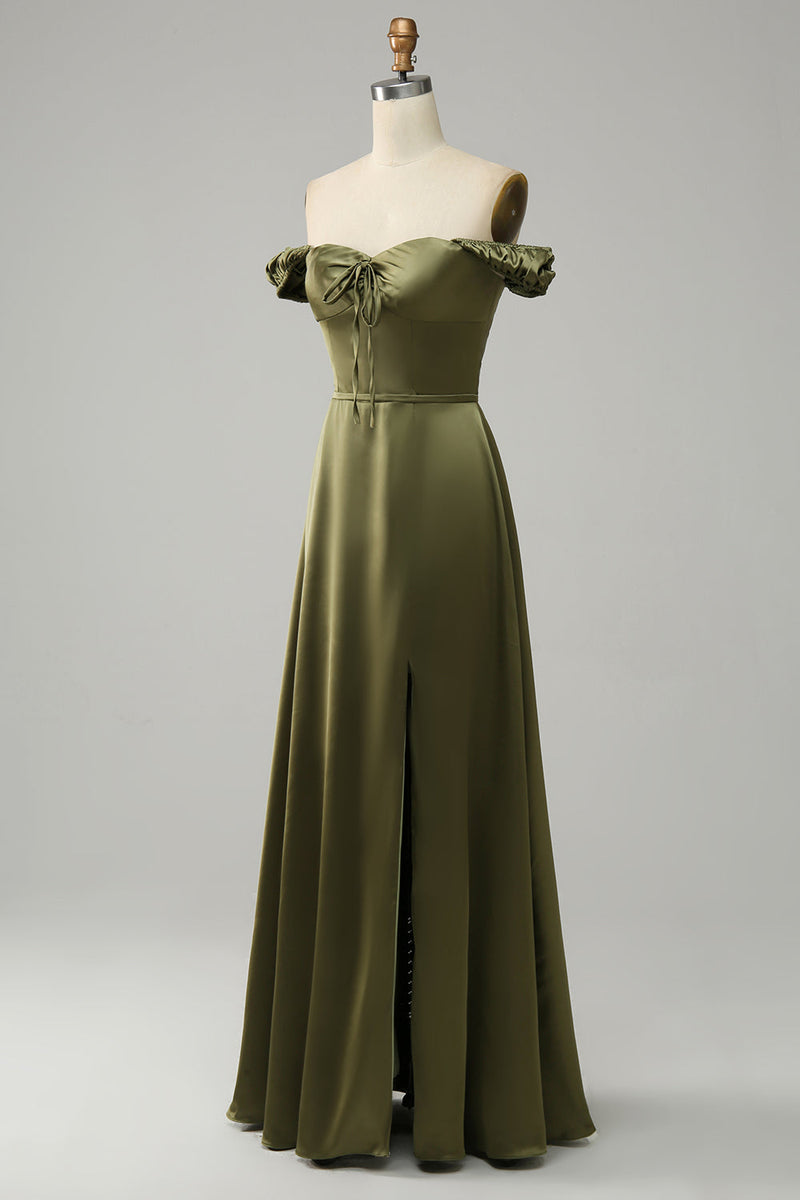 Load image into Gallery viewer, Army Green av skulderen Long brudepike kjole med spalte