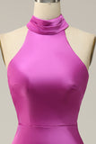 Halter Satin Fuchsia brudepike kjole