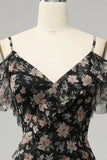 Svart Chiffon Off Shoulder Prom kjole med Floral