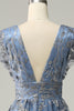 Load image into Gallery viewer, A Line Deep V Neck Grey Blue Plus Size Prom Dress med broderi