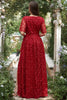 Load image into Gallery viewer, En linje V hals rød lang brudepike kjole med broderi