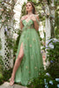 Load image into Gallery viewer, A-Line V-Neck Spaghetti stropper Broderi Green Long Prom kjole med Slit