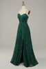 Load image into Gallery viewer, Mørkegrønn blonder Spaghetti stropper korsett Prom kjole