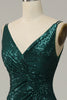 Load image into Gallery viewer, Mørkegrønn paljett spaghetti stropper Prom kjole med spalte
