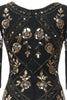 Load image into Gallery viewer, V Neck Black Long 1920 Flapper Dress med paljetter og frynser