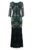 Load image into Gallery viewer, V Neck Black Long 1920 Flapper Dress med paljetter og frynser