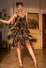 Load image into Gallery viewer, Spaghetti stropper Svart gylden kjole fra 1920-tallet med frynser