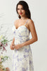 Load image into Gallery viewer, En linje spaghetti stropper lilla blomst trykt lang brudepike kjole