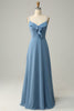Load image into Gallery viewer, A Line Spaghetti stropper grå blå lang brudepike kjole med Criss Cross Back