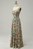 Load image into Gallery viewer, A Line Square Neck Green Floral Long Bridesmaid Dress med åpen rygg
