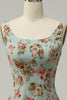 Load image into Gallery viewer, A Line Square Neck Green Floral Long Bridesmaid Dress med åpen rygg